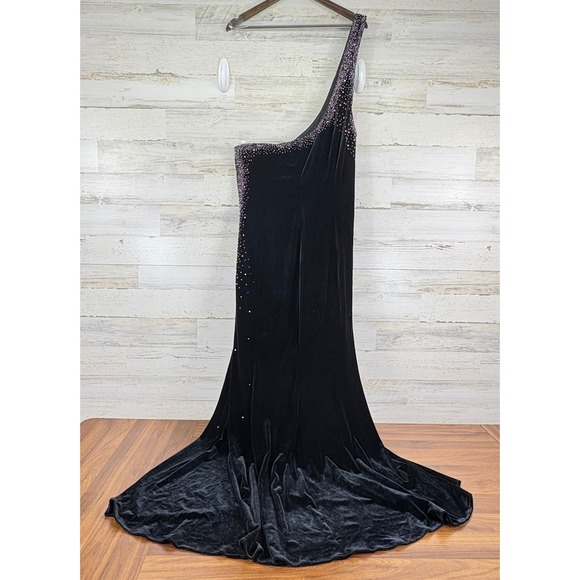 NIKI VTG Velvet Gown One Shoulder Formal Velvet Gown Dress Rhinestone Sequin 16 - Picture 1 of 13